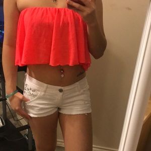 Agaci Hot Pink Ruffled Cropped Strapless/Tube Top